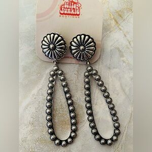 Silver Sunburst Concho Drop Earrings New